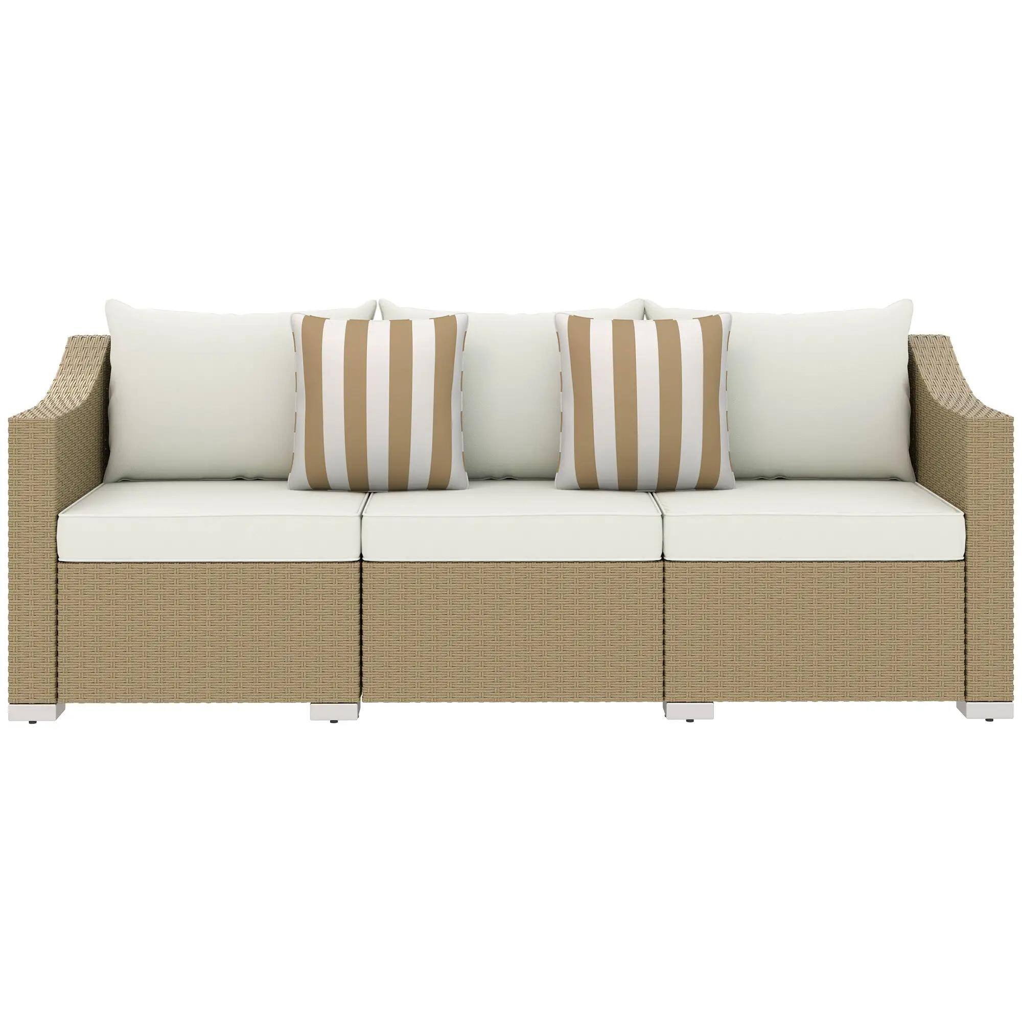 Resenkos - 3 Seater Patio Couch, Outdoor Sectional Furniture, PE Rattan - White