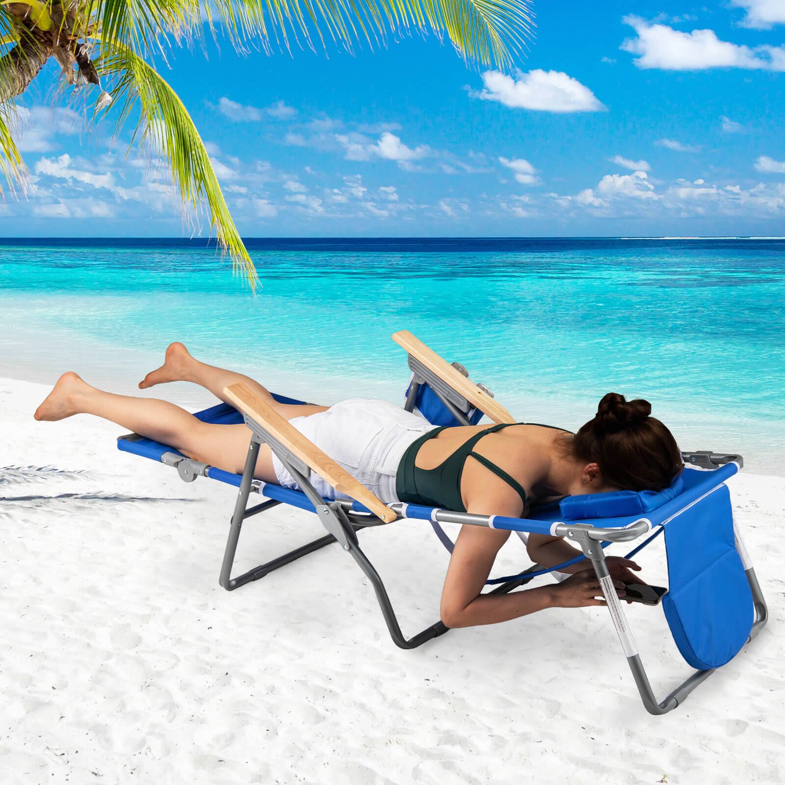 Alt View 1. Costway - Costway 2 PCS 3-IN-1 Foldable Beach Chair with Face Hole, Footrest, Adjustable Backrest - Navy.