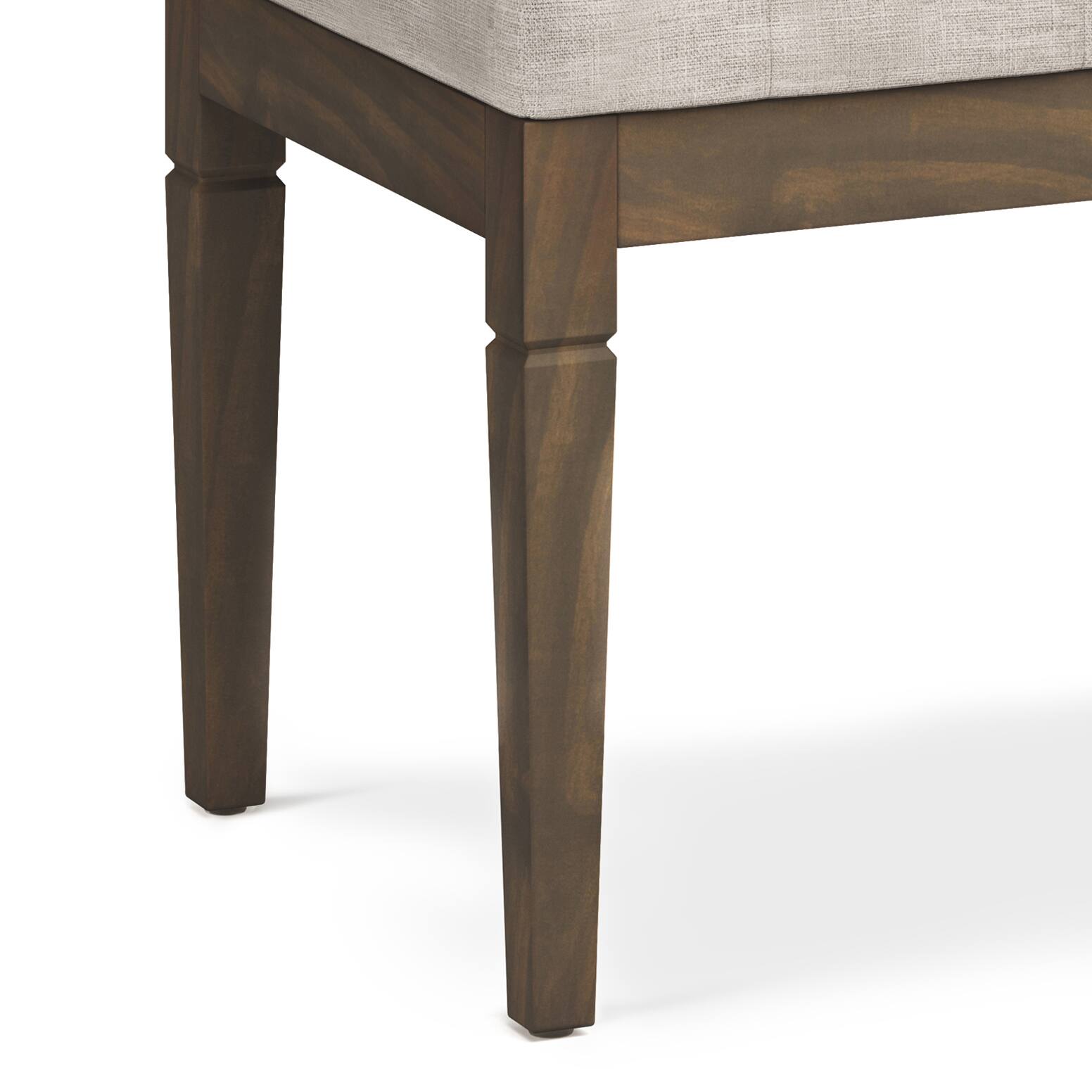 Left. Tiramisubest - Small Tufted Linen Ottoman Bench with Carved Legs in Natural - Gray.