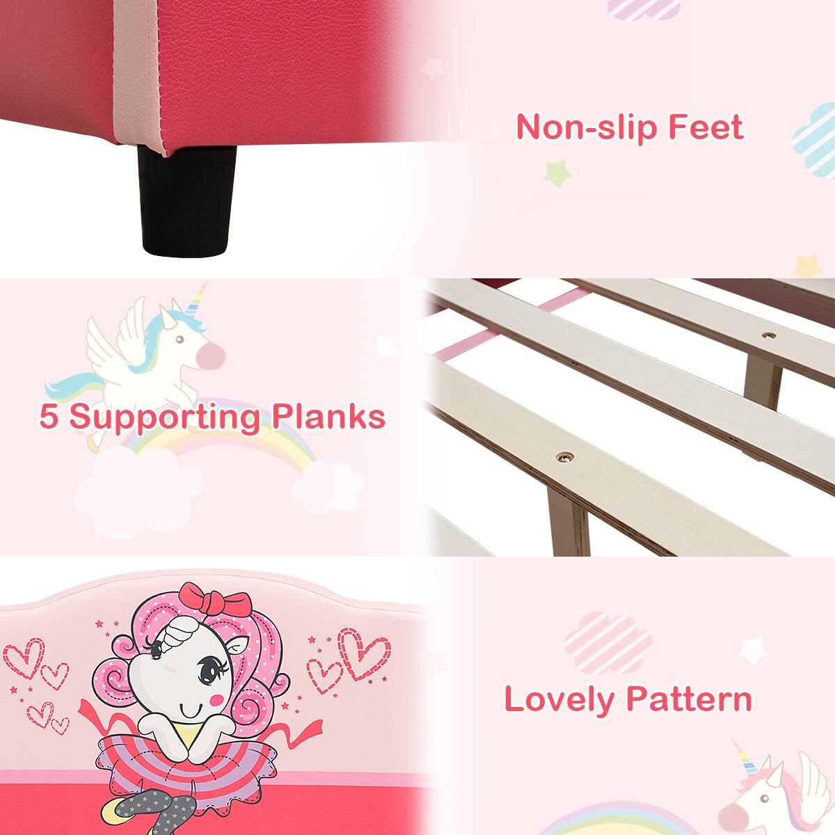 - Non-slip Feet
- 5 Supporting Planks
- Lovely Pattern