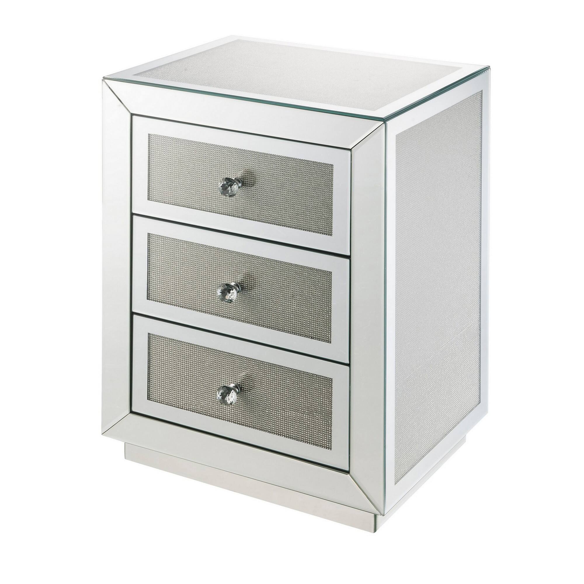 Manhattan Lane - 3 Drawer Mirrored Accent Table with Faux Diamond Inlay - Silver