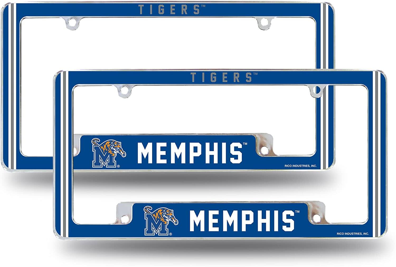 Memphis NCAA Tigers (Set of 2) Chrome Metal License Plate Frames with Bold Full Frame Design
