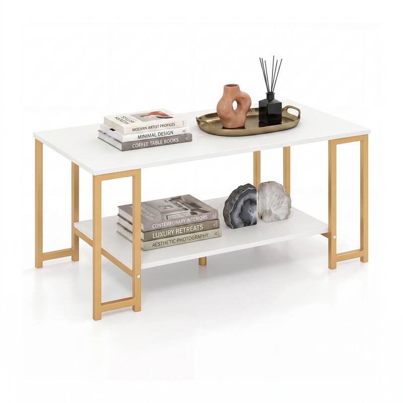 WELLFOR 39.5" Coffee Table with Open Shelf & Metal Leg, Modern Accent ...
