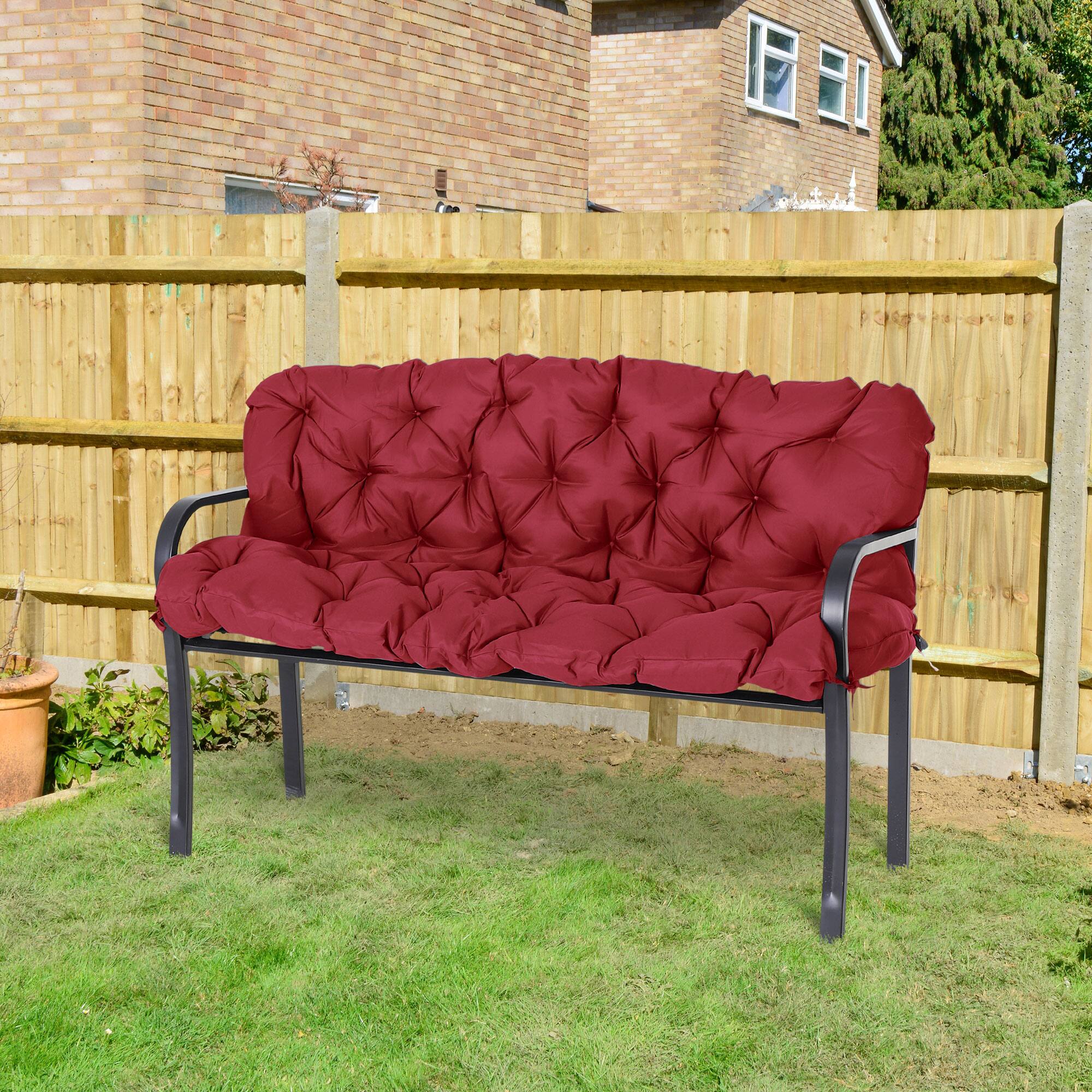 Alt View 1. Outsunny - 59" x 38" Tufted Bench Cushion for Outdoor Furniture, 3-Seater Replacement for Swing Chair, Patio Sofa/Couch - Wine Red.