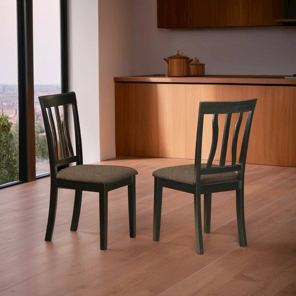 Alt View 1. FurniFact - Dining Room Table Set for 4 with Rectangular Table and Wooden Chairs - Black.