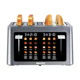 Mecity - 4 Slice Touchscreen Toaster, Stainless Steel Wide Slot Toaster, 6 Bread Presets & 6 Shade Settings - Metallic Grey