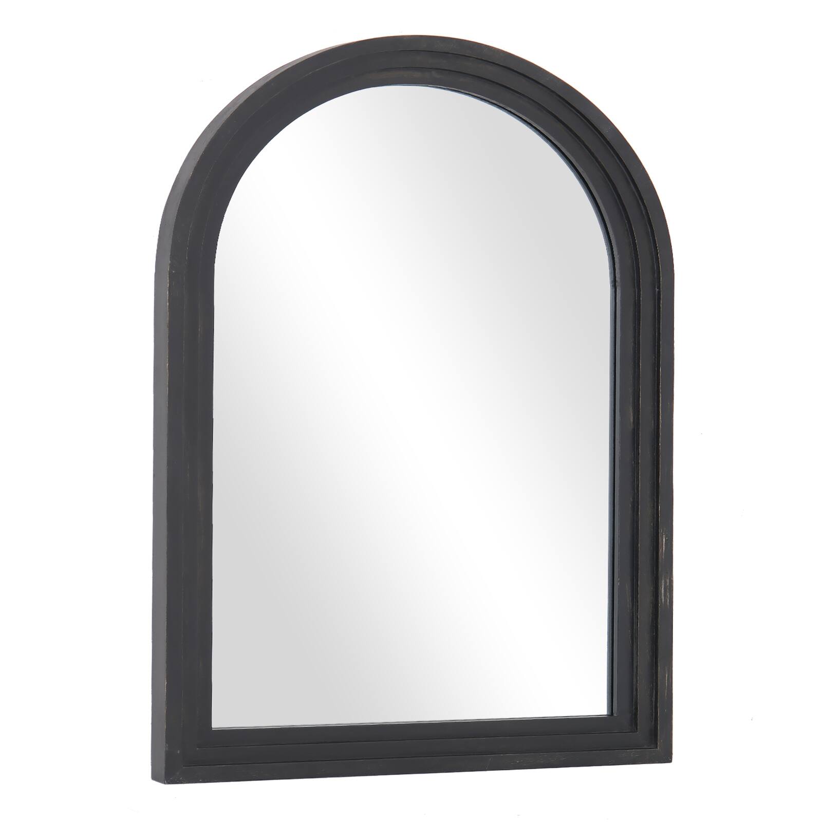 Alt View 1. Easly - Black 30 in. W x 40 in. H Arched Wood Frame Vanity Wall Mirror - Black.