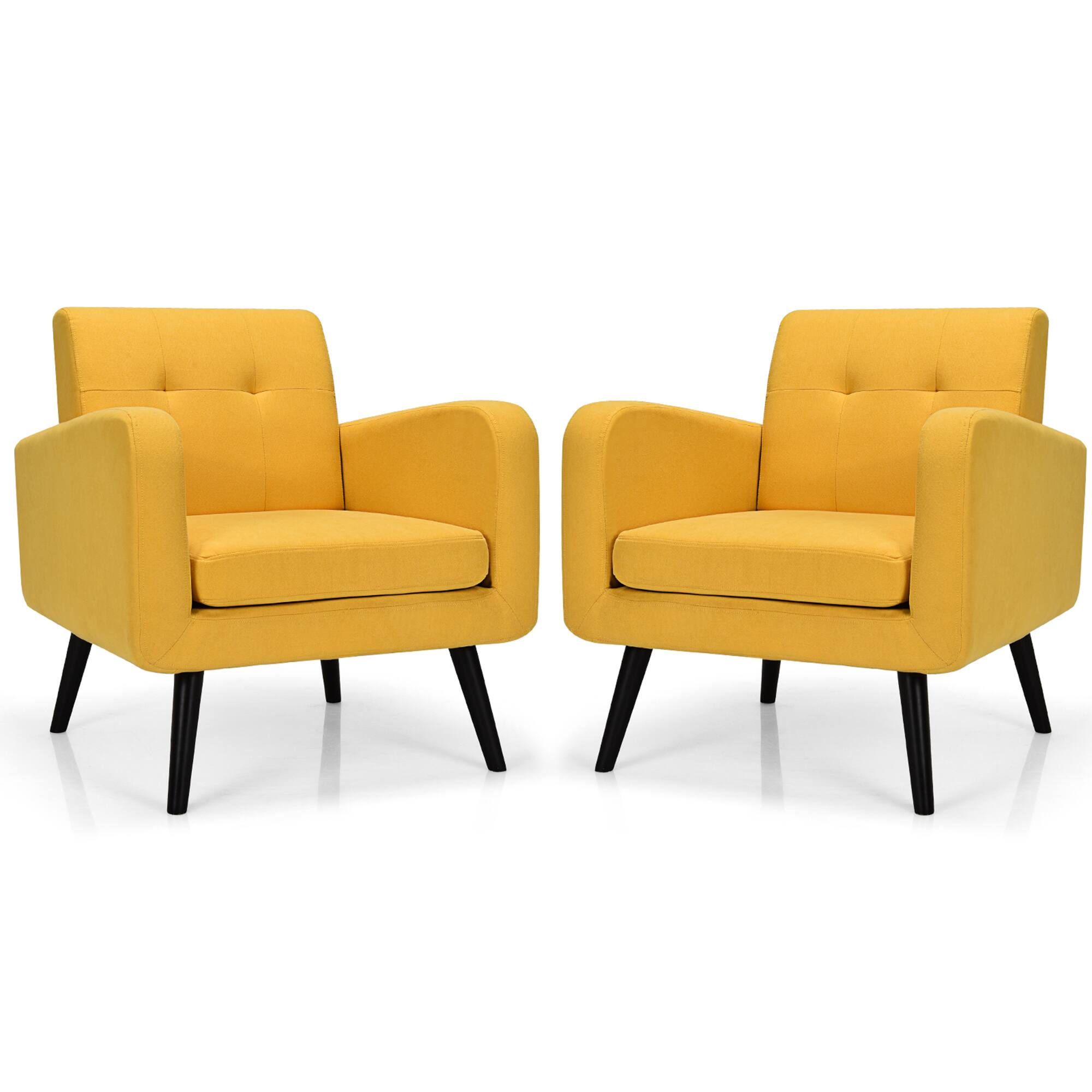 Alt View 11. Costway - Accent Upholstered Single Sofa Home Office Armchair with Wooden Legs (Set of 2) - Yellow.