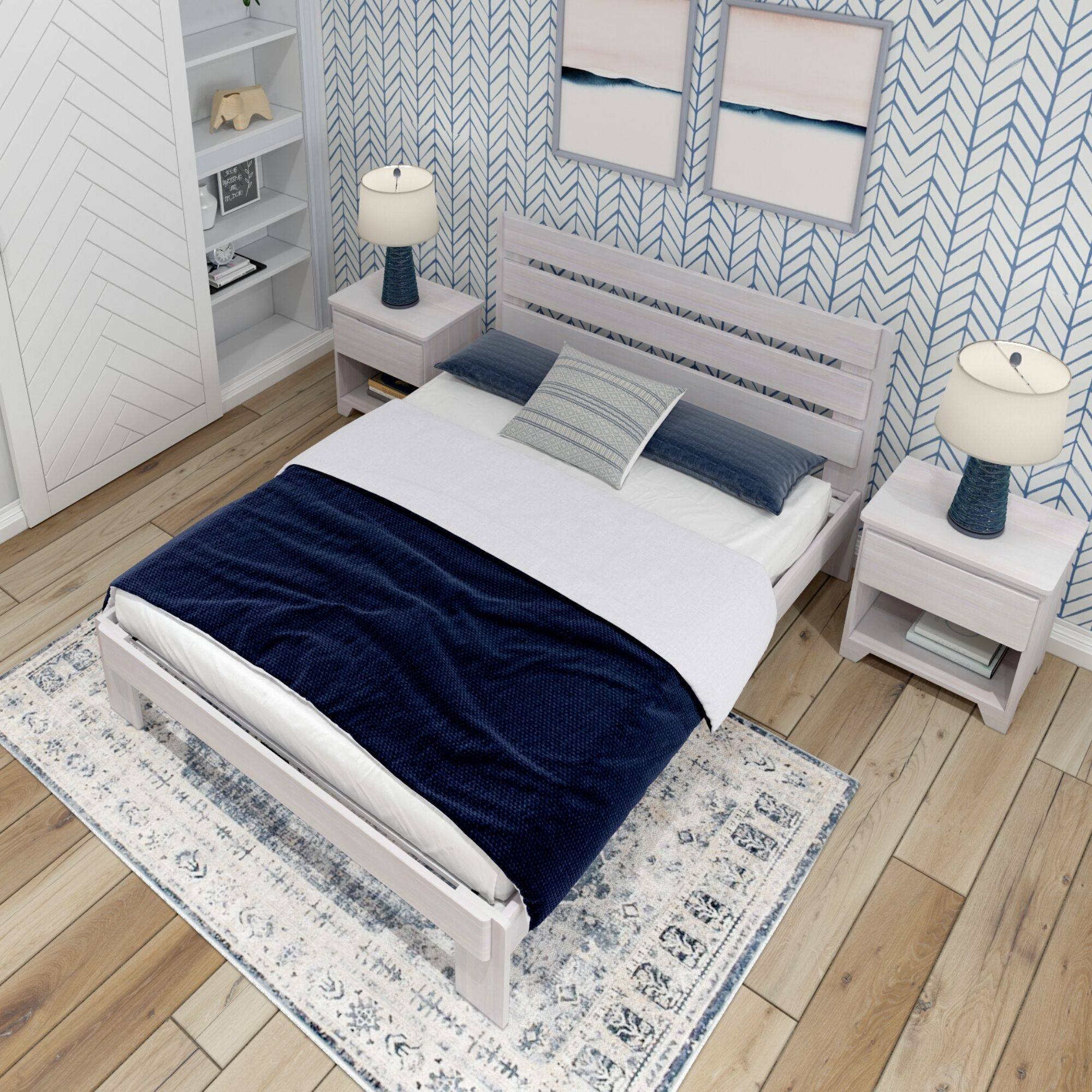 Alt View 2. Plank+Beam - Farmhouse Queen Bed with Plank Headboard, White Wash - White Wash.