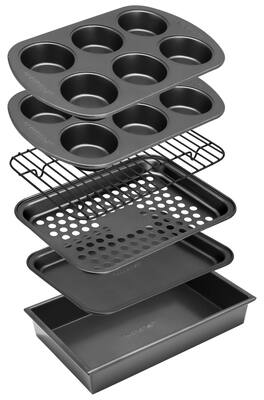 NutriChef - 6-Piece Toaster Oven Bakeware Set – Non-Stick Carbon Steel Pans with Muffin & Roasting Tray (NCTOBS6)