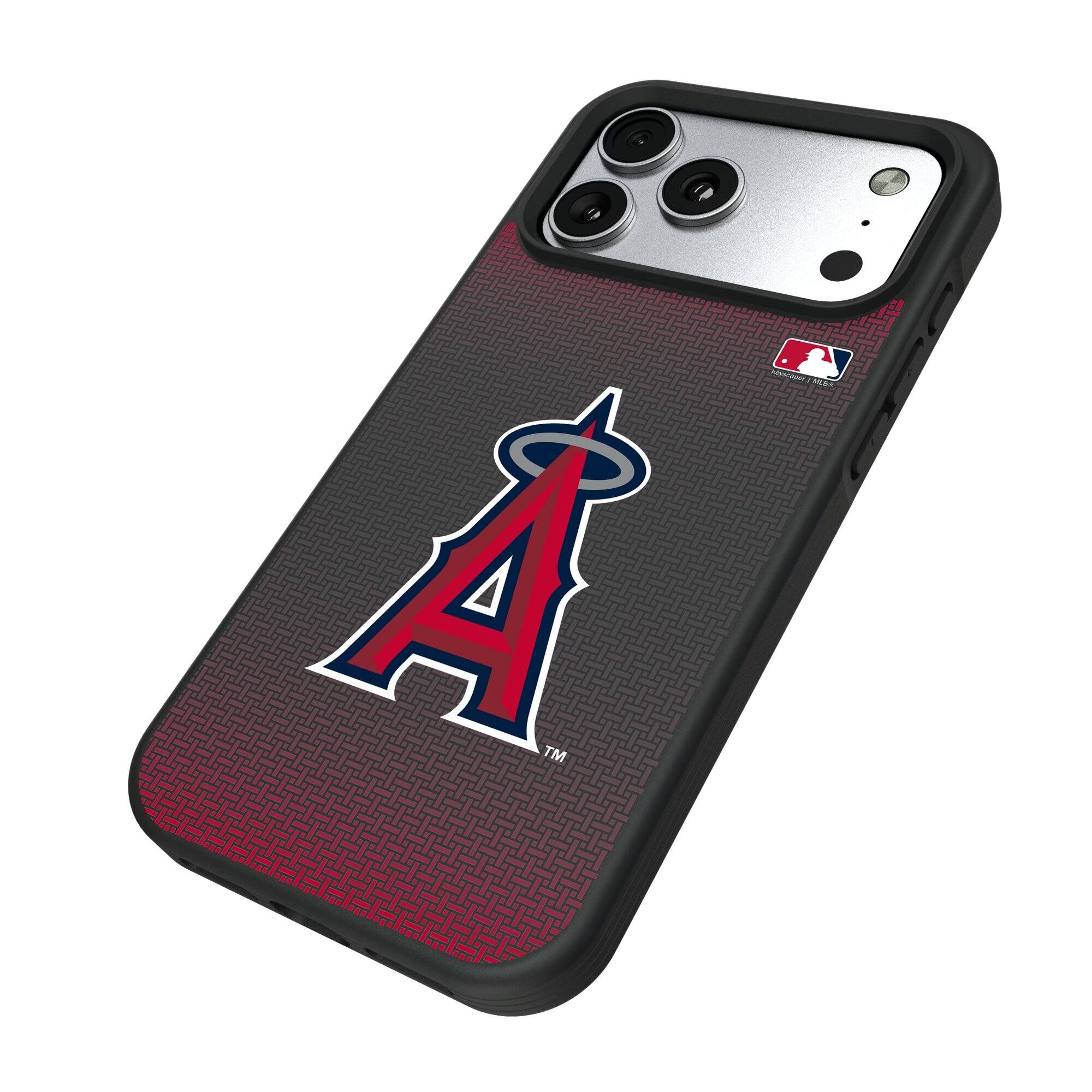 Alt View 1. Keyscaper - Los Angeles Angels Linen Logo iPhone Bump Case - 14 Pro - Black.