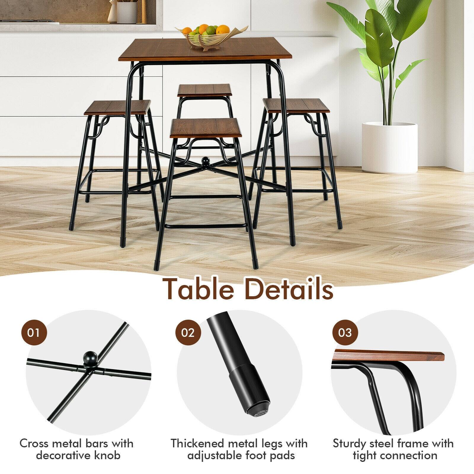 Table Details
01 Cross metal bars with decorative knob
02 Thickened metal legs with adjustable foot pads
03 Sturdy steel frame with tight connection
