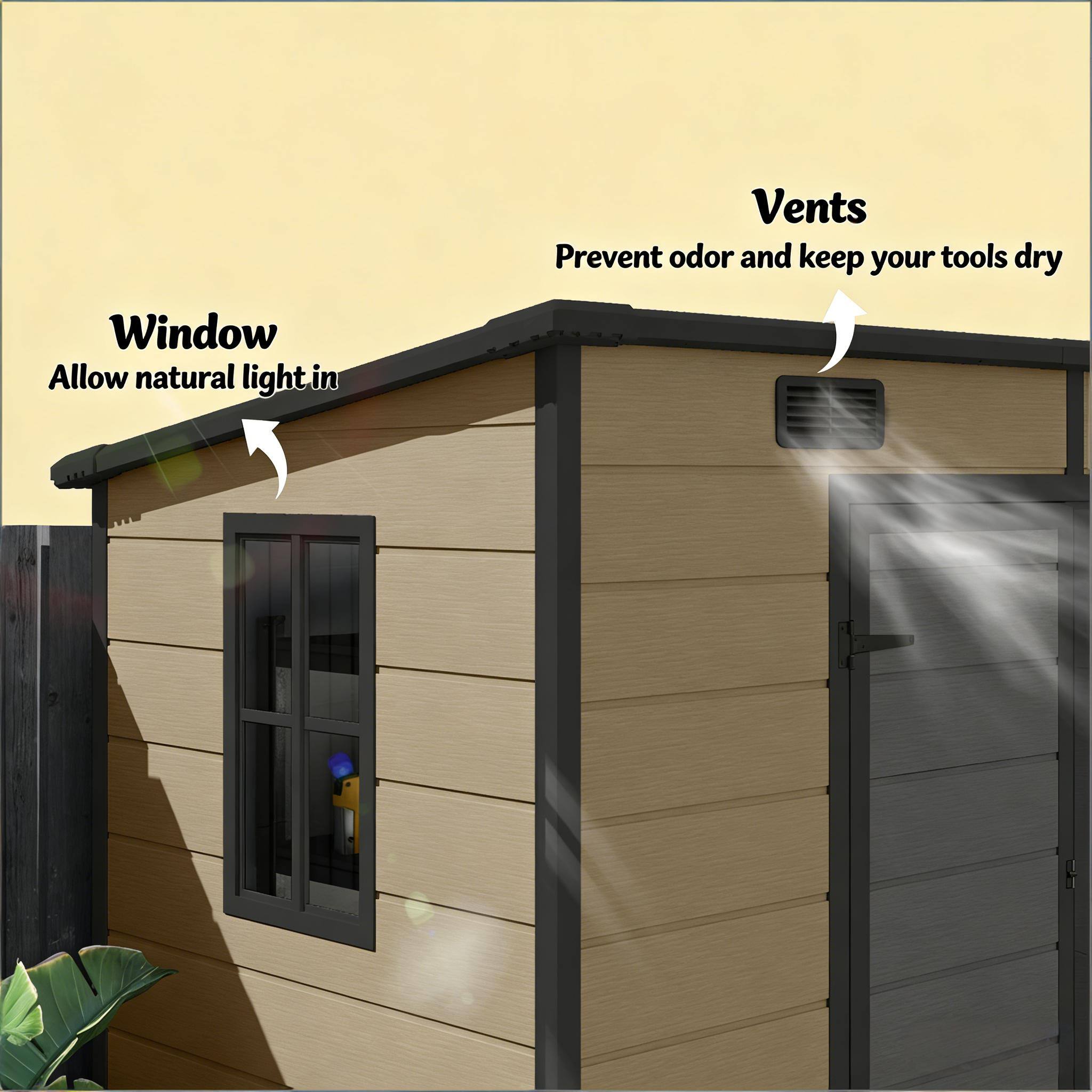 Window  
Allow natural light in  

Vents  
Prevent odor and keep your tools dry