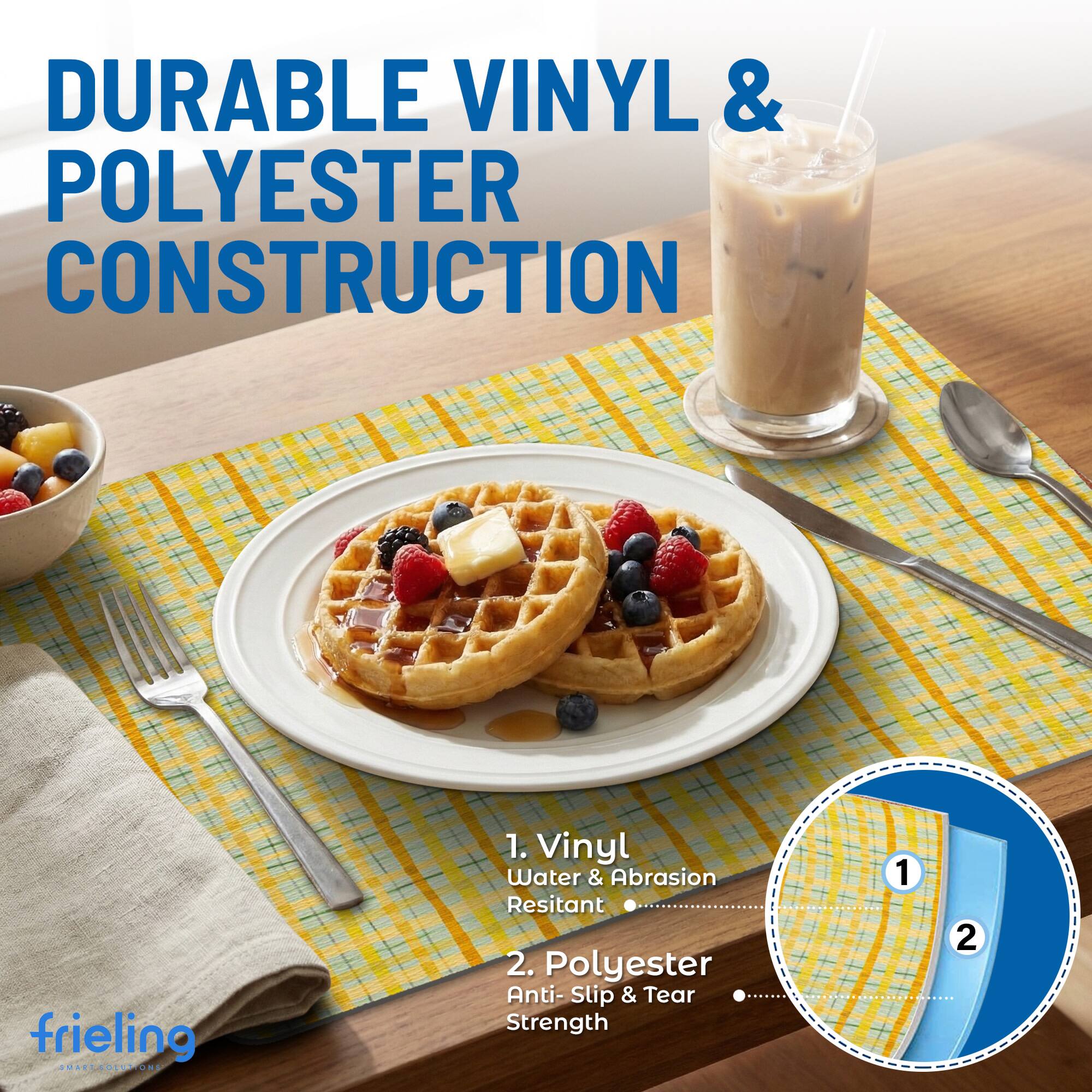 DURABLE VINYL & POLYESTER CONSTRUCTION

1. Vinyl Water & Abrasion Resistant
2. Polyester Anti-Slip & Tear Strength