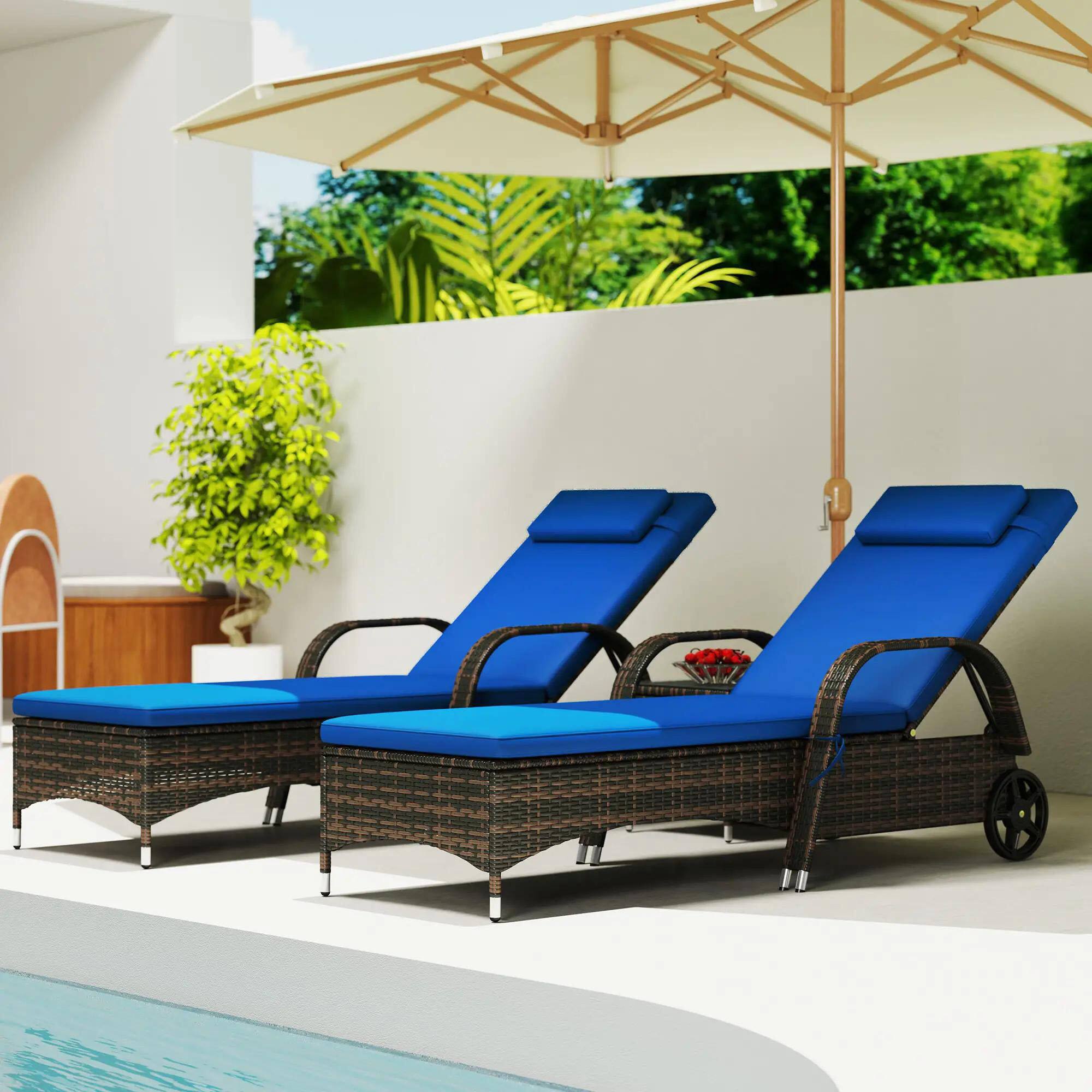 Alt View 4. Spaco - Spaco 2PCS Patio Chaise Lounge,Adjustable PE Rattan,Cushioned,Weatherproof - Blue.