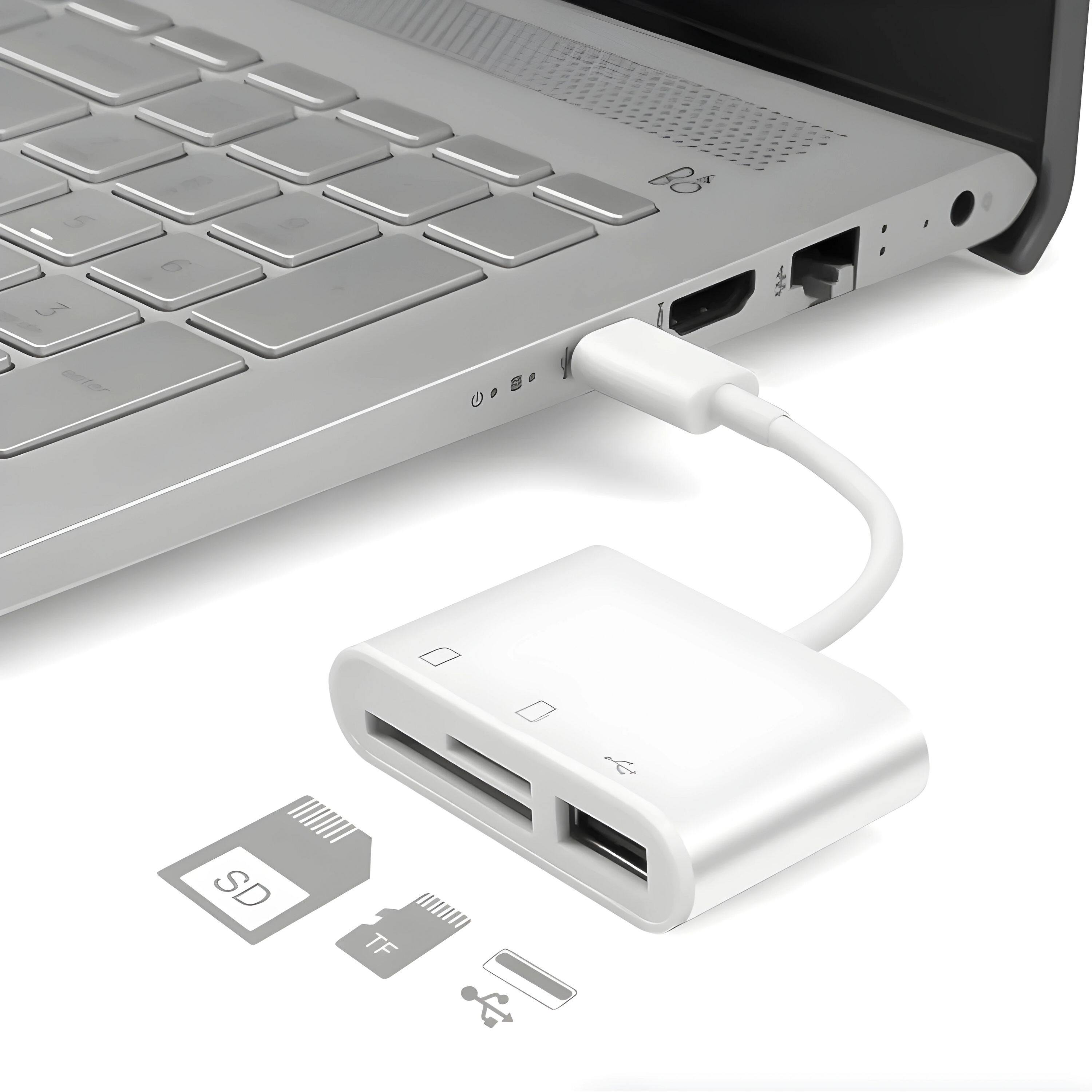 Back. Kitcheniva - Universal 3 in 1 Hub Converter Type-C Adapter SD Card Reader - White.