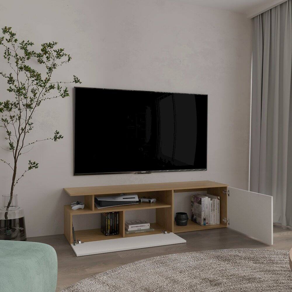 Alt View 1. TuHome - Selma Floating 63" Wide Tv Stand Natural Oak - White MDF - Brown.