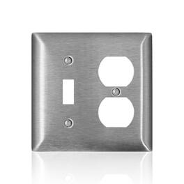 Leviton - 2-Gang Duplex Receptacle Wallplate, Standard Size, Magnetic C-Series SL18 - Stainless Steel