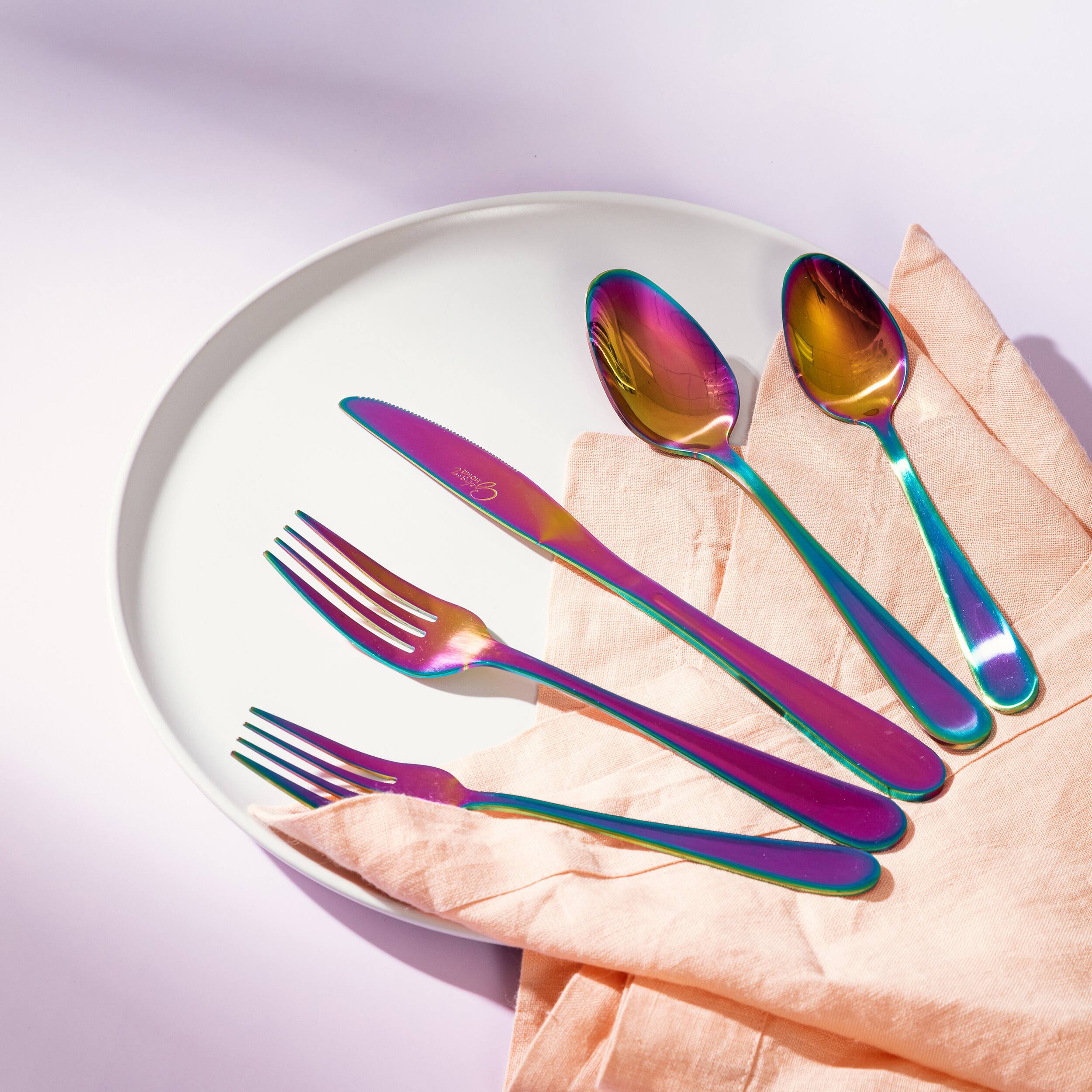 Alt View 3. Gibson - Gibson Home Stravidia 20 Piece Flatware set in Rainbow Stainless Steel - Rainbow.