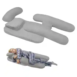 wowmax - Side Sleeper Pillow - Ergonomic H-Design for Neck Pain Relief with Foam Wedge (Grey) - Gray