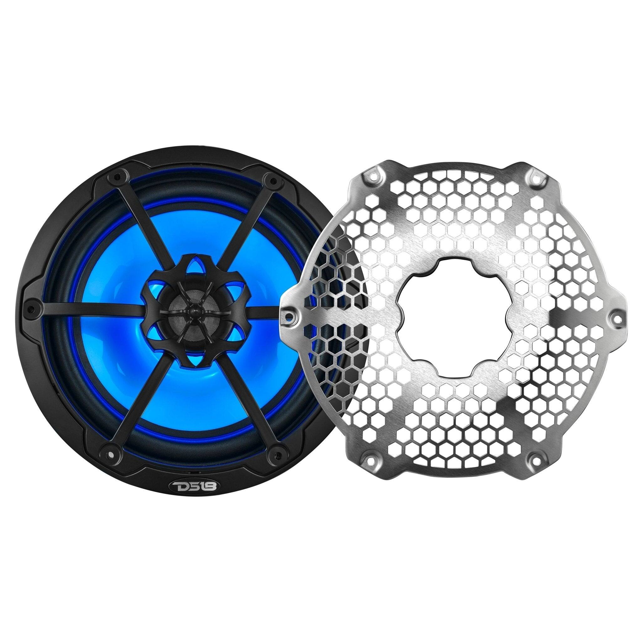 Alt View 4. DS18 Audio - NXL 8" 2-way Coaxial Speaker with RGB LED Lights, Built-in Driver and Grille (Pair), 125W RMS 4-Ohm - Black.