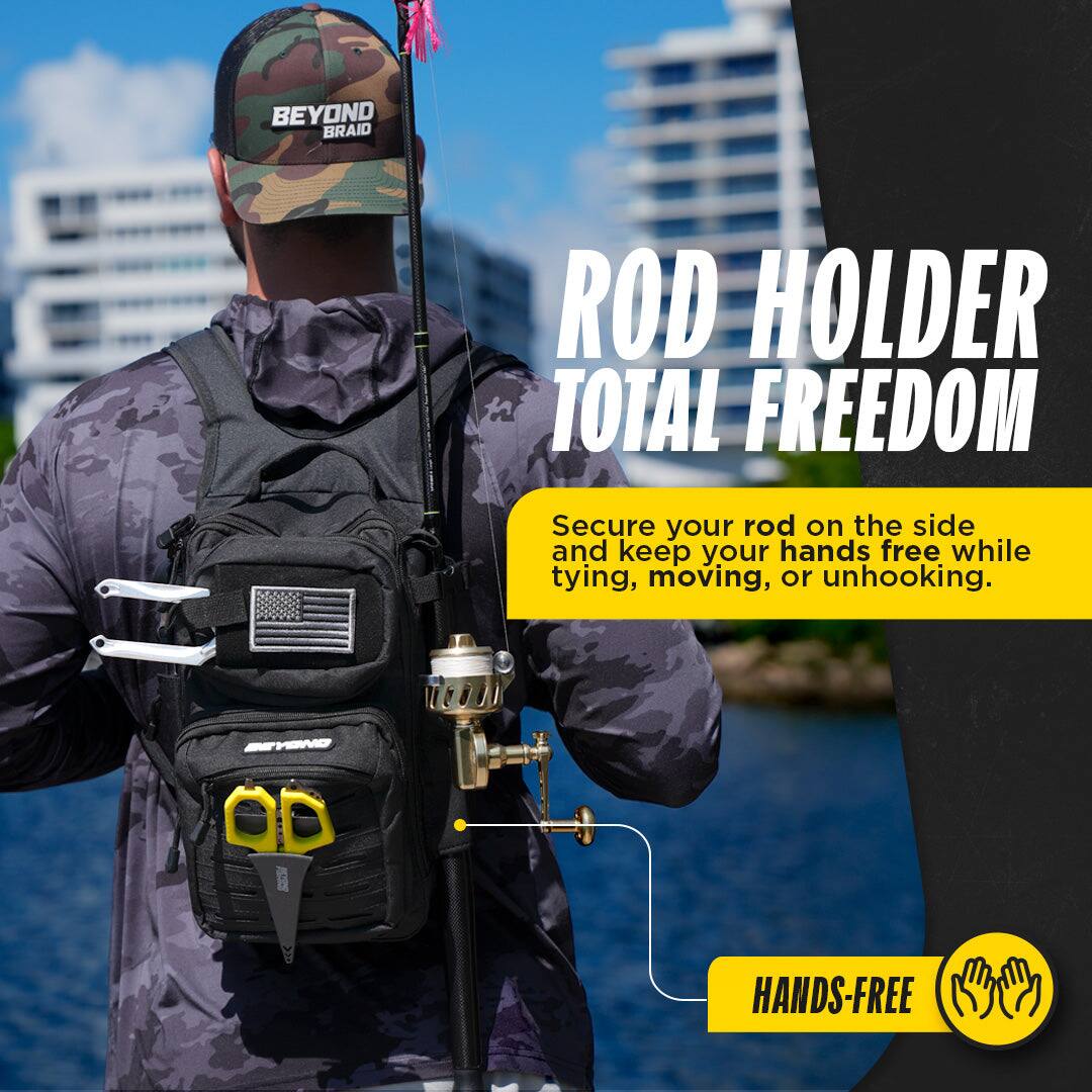 ROD HOLDER  
TOTAL FREEDOM

Secure your rod on the side and keep your hands free while tying, moving, or unhooking.

HANDS-FREE