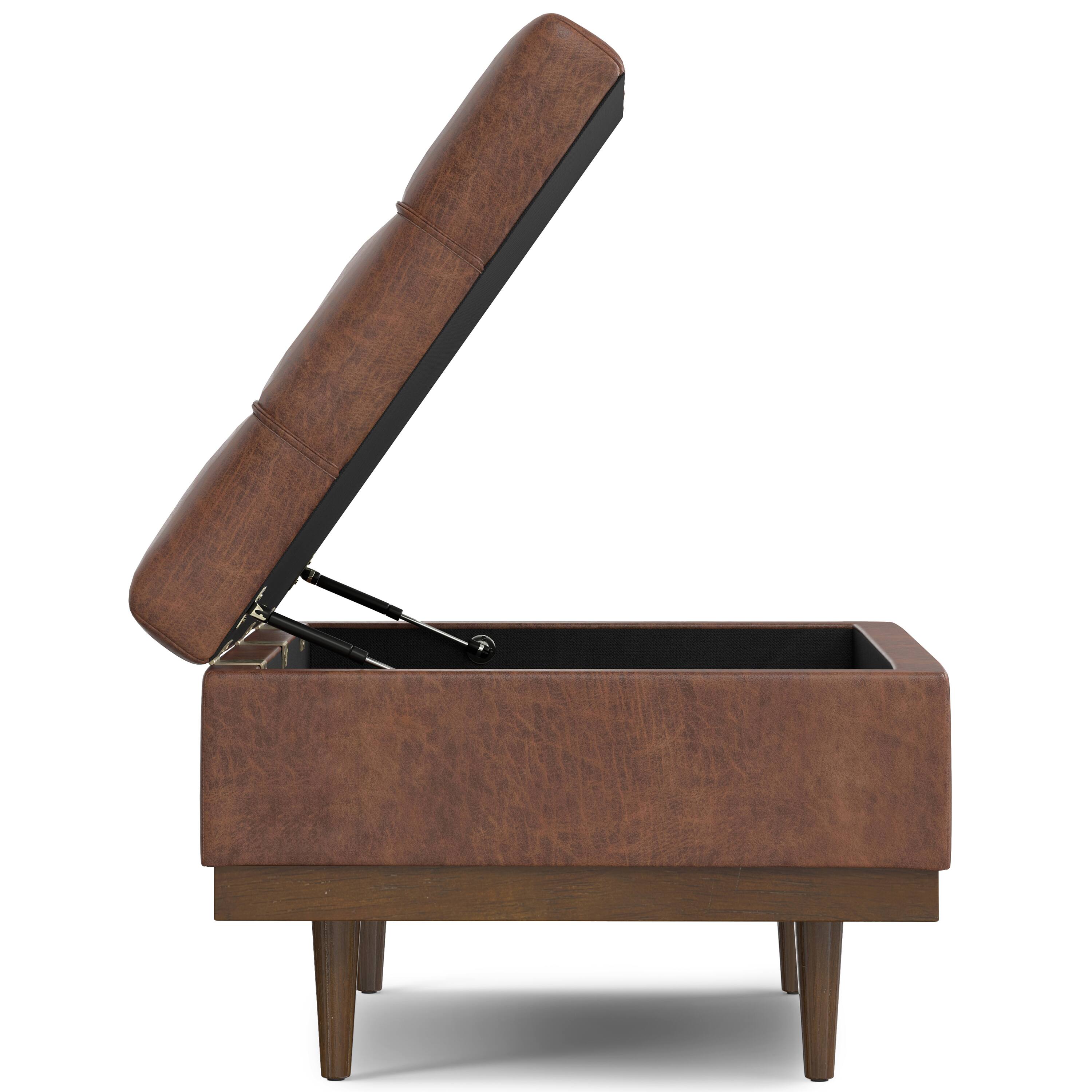 Alt View 4. Simpli Home - Mariah 34 inch Contemporary Rectangle Coffee Table Storage Ottoman in Distressed Saddle Brown Faux Leather, Assembled - Distressed Saddle Brown.