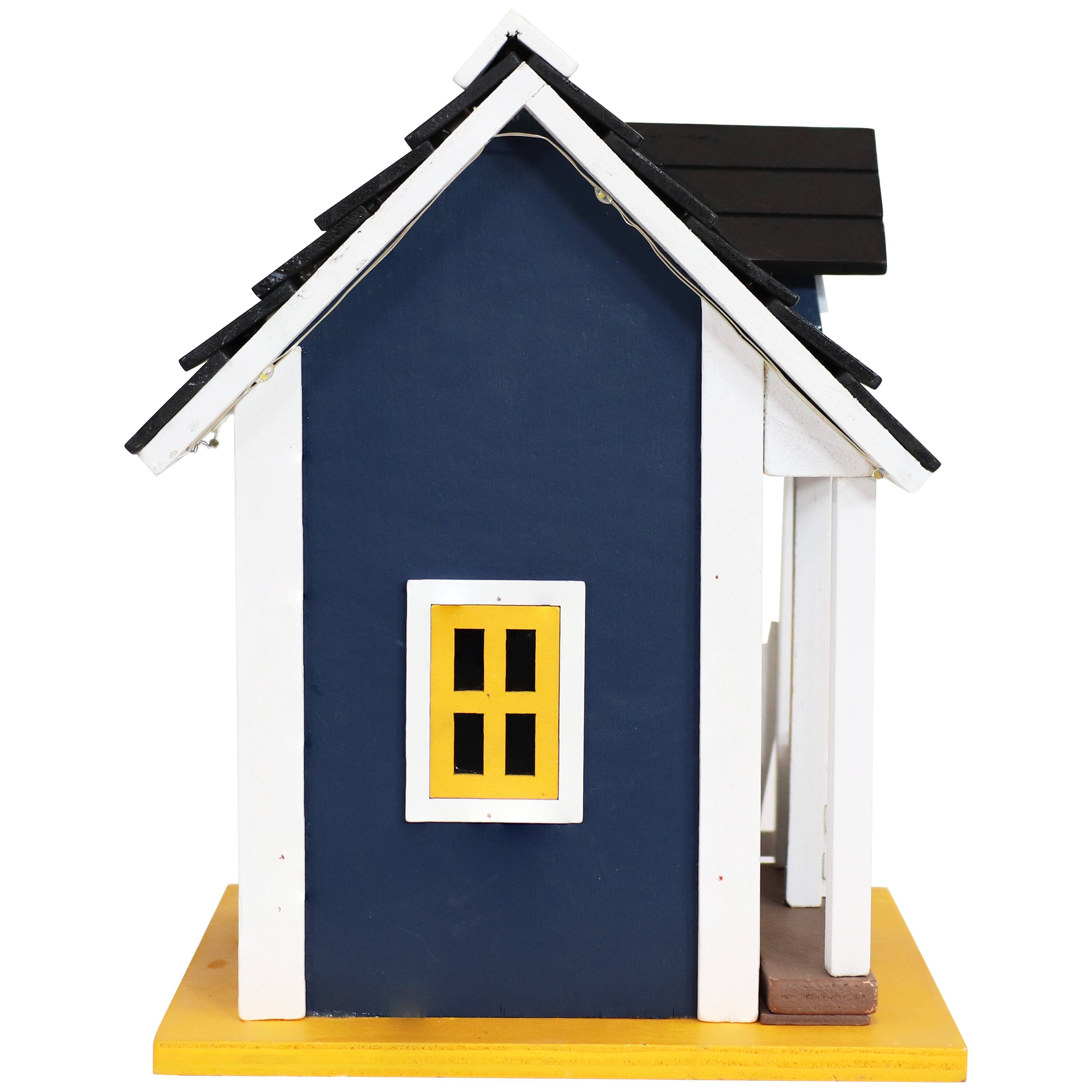 Alt View 10. Sunnydaze - 9.25 in Wooden Cozy Home Birdhouse with Solar LED Light - Midnight Blue.