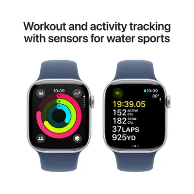 Apple Watch Series 10 (GPS) 42mm Aluminum Case with Denim Sport Band - M/L - Silver
