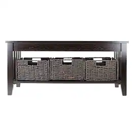 Hivvago - 2 Tier Coffee Occasional Table with 3 Storage Baskets - Espresso