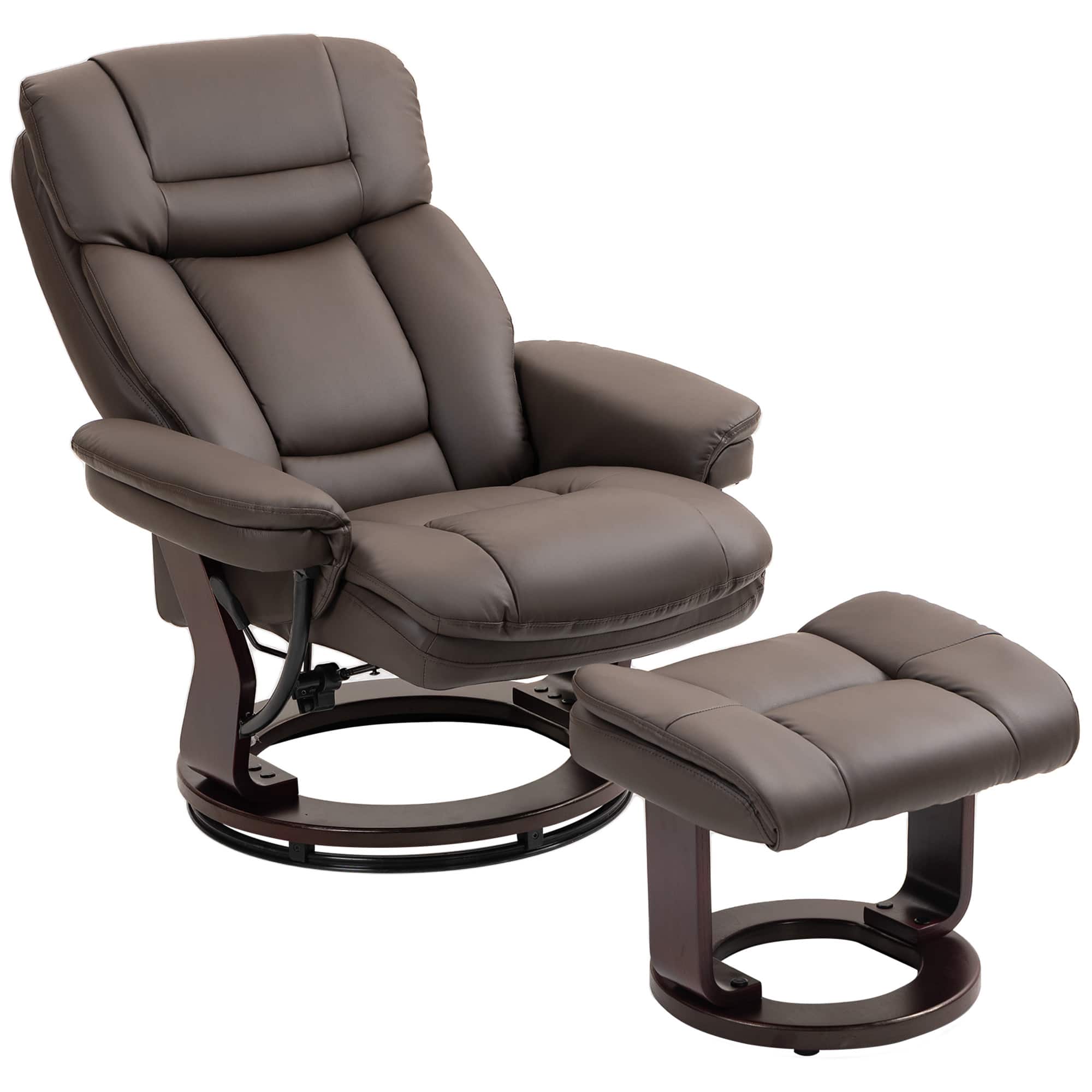 Homcom - Recliner with Ottoman, PU Leather Reclining Chair with Footrest, for Living Room, Bedroom - Dark Brown