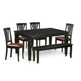 East West Furniture - 6 PC dinette set - Kitchen Table and 4 dinette Chairs coupled with Bench - Black
