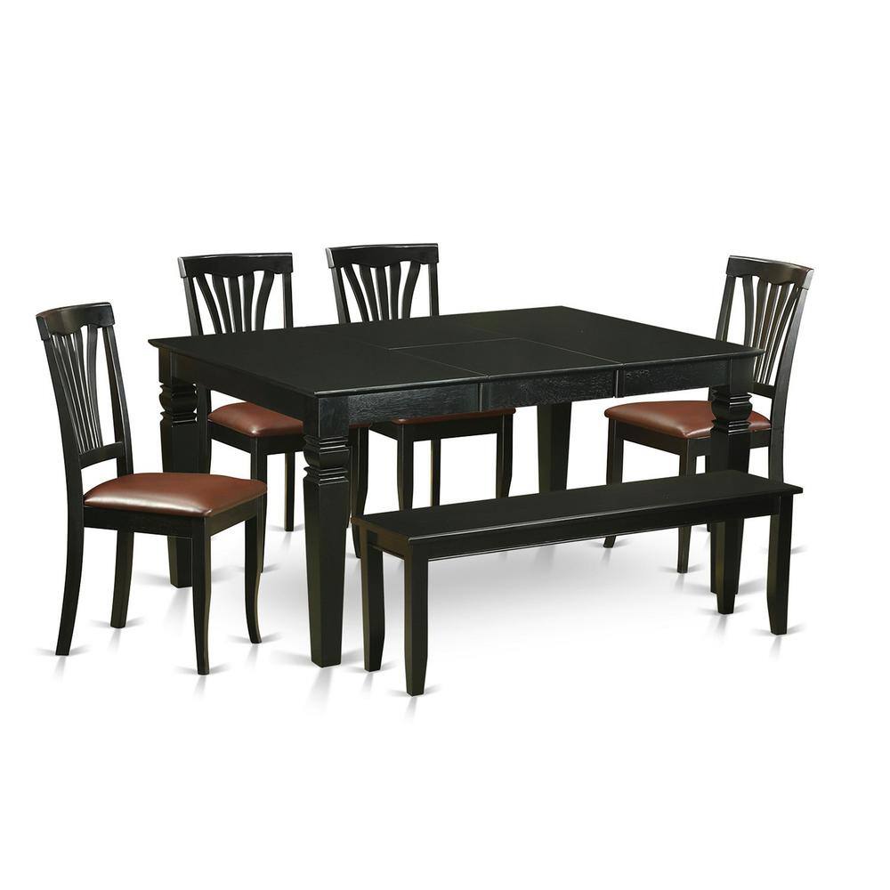 Front. East West Furniture - 6 PC dinette set - Kitchen Table and 4 dinette Chairs coupled with Bench - Black.