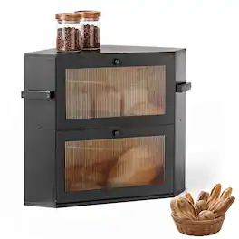 VEVOR - Corner Bread Box for Kitchen Counter Bamboo Wood Container for Homemade Bread, Under Cabinet, and Pantry - Black