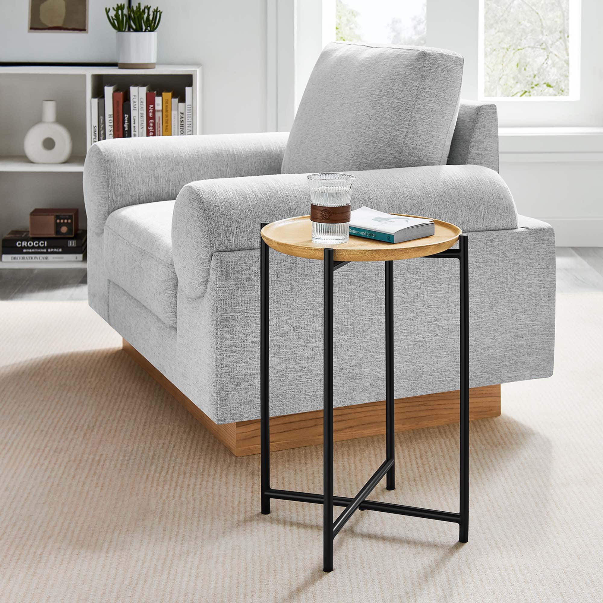 Xilo Round Wood and Metal Side Table by Modway - Oak