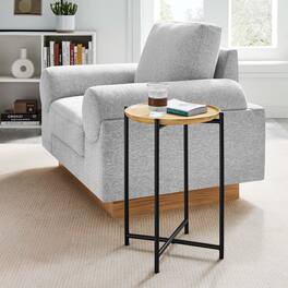 Xilo Round Wood and Metal Side Table by Modway - Oak