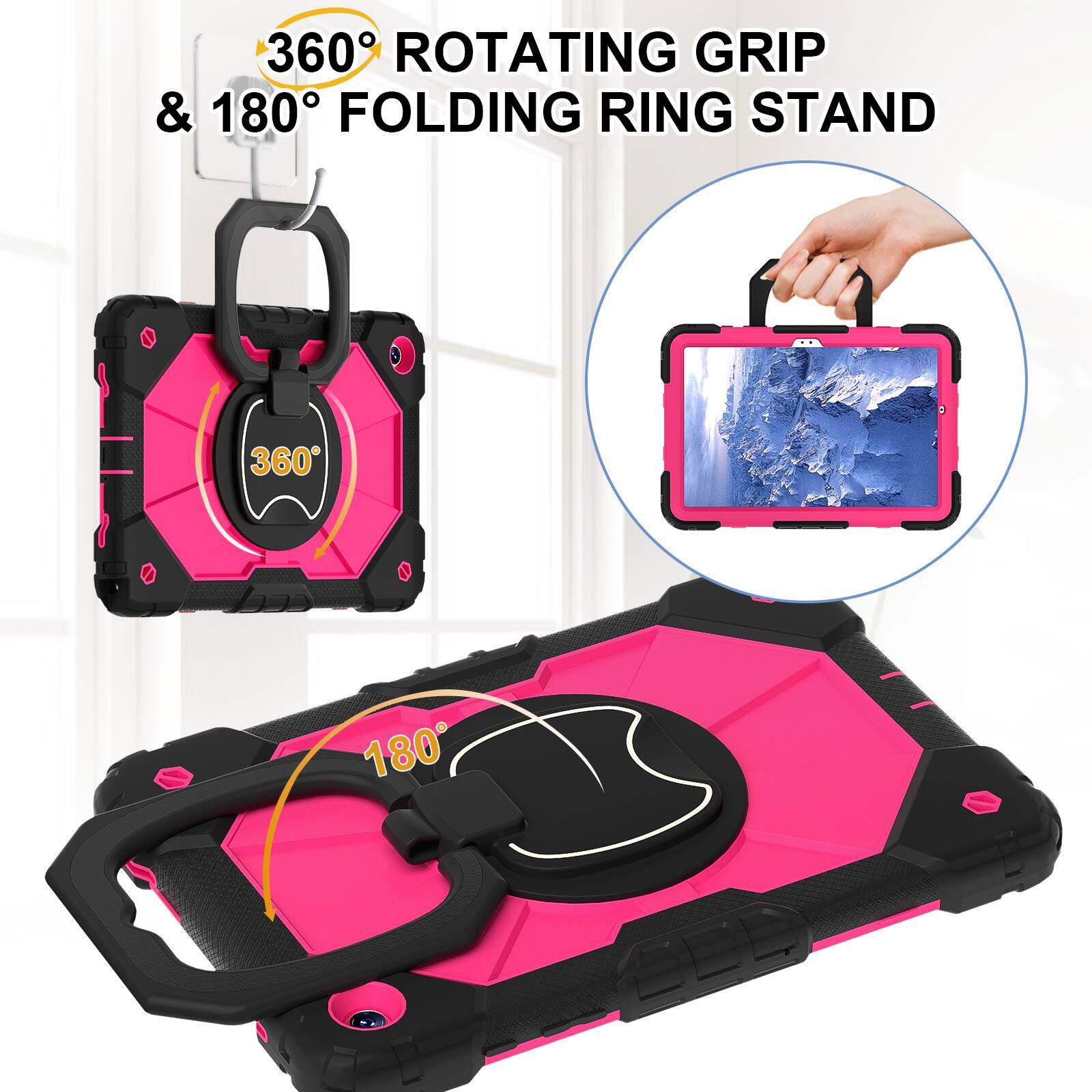 360° Rotating Grip & 180° Folding Ring Stand