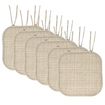 Front. Sweet Home Collection - Aria Memory Foam Non-Slip 16" x 16" Chair Cushion Pad with Ties, 6-Pack - Beige.