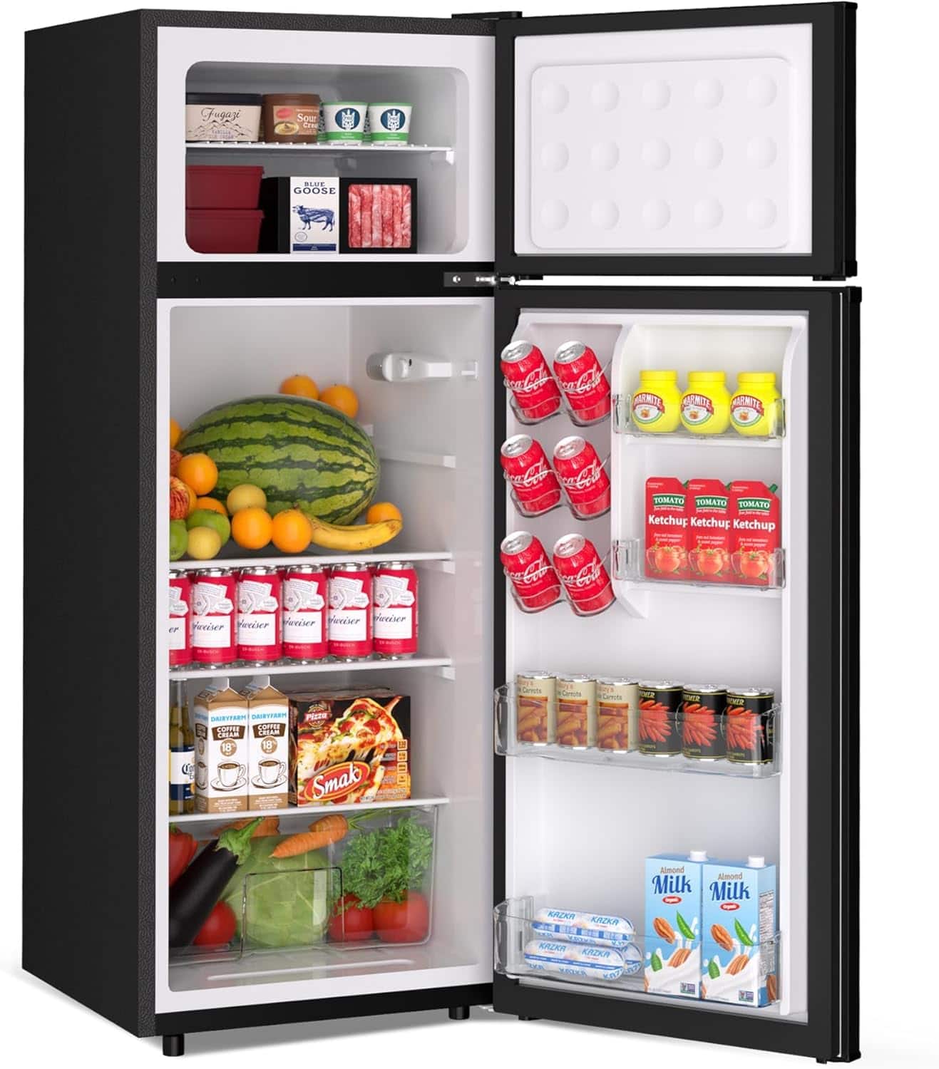 Homhougo - 7.5 Cu Ft Small Refrigerator with Freezer, Quiet Double Door Design - Black