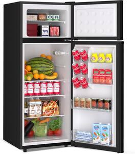 Homhougo - 7.5 Cu Ft Small Refrigerator with Freezer, Quiet Double Door Design - Black
