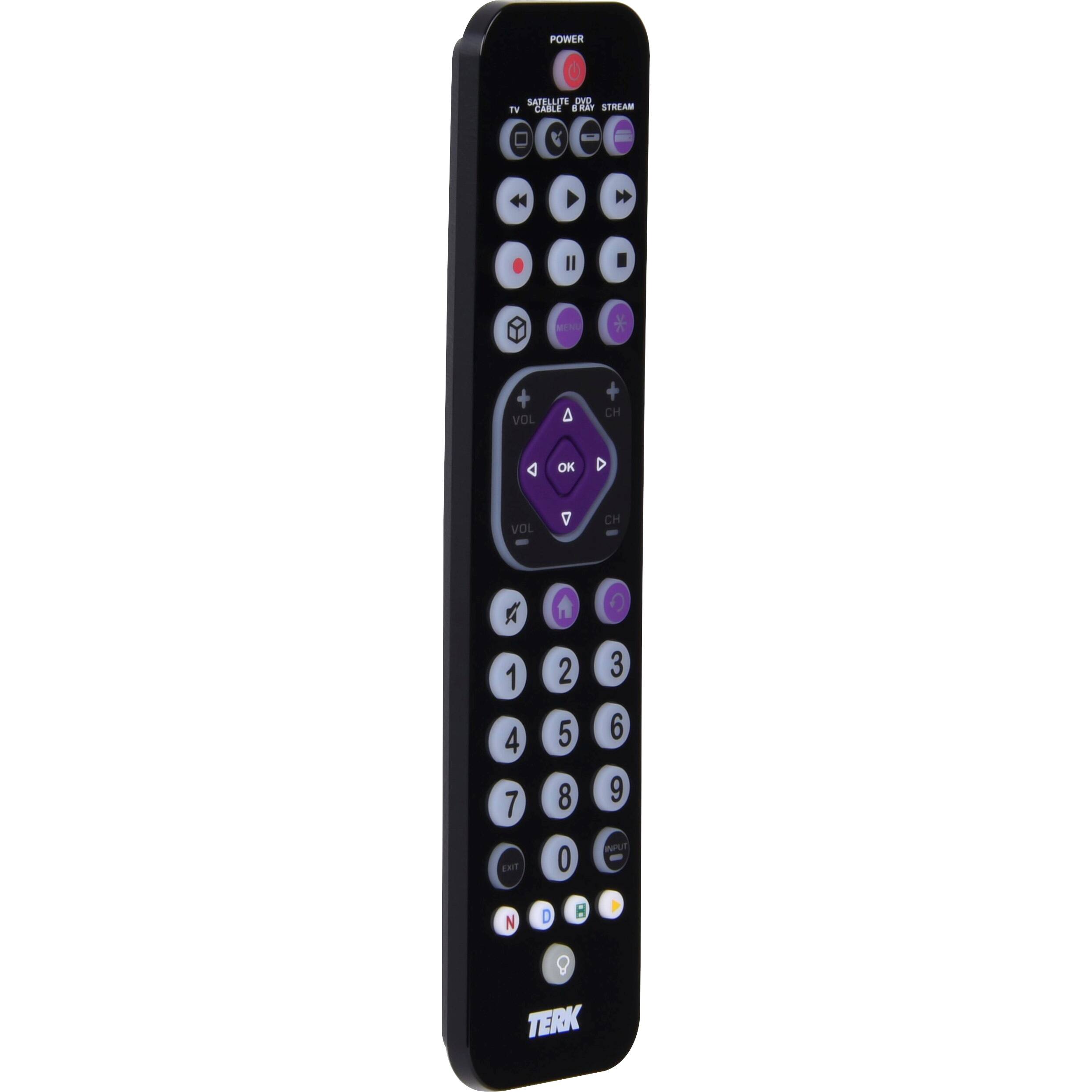 Angle. TERK - Rechargeable 4-Device Backlit Universal Remote - Black.