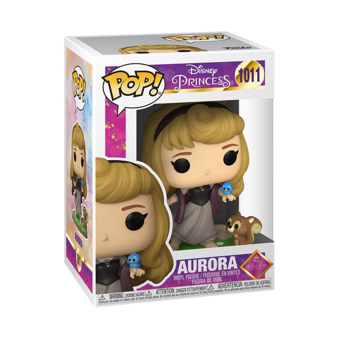 TA Disney 1011 1 POP! PRINCESS
TNL AURORA EN VINYLE PRINCESS VINYL FIGURE I FIGURINE FIGURA DE VINIL ASFIOA ADVERTENCIA: PELIGRO DE A naot - 3 nesec TOUFFEMENT adecuado 201 sncs ATTENTION: DANGER I Partes pequartes 1 - nein a X mos HAZARD  nntr
WARNING: CHOKING Prttes pieoes t conviet 5 che nor 3 morths R tr  Seal aet