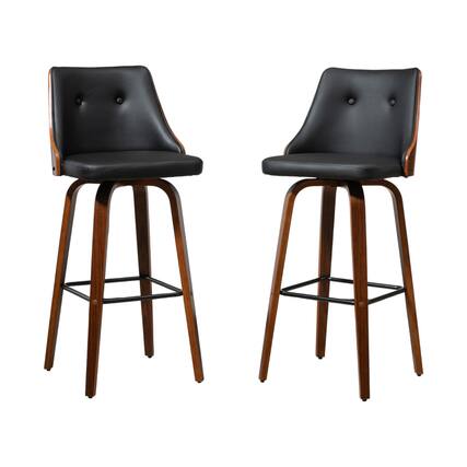 Front. SlickBlue - Set of 2 Height Bar Stools with Cushioned Seats, Metal Frame, and Swivel for Home or Restaurant - Black, Walnut.