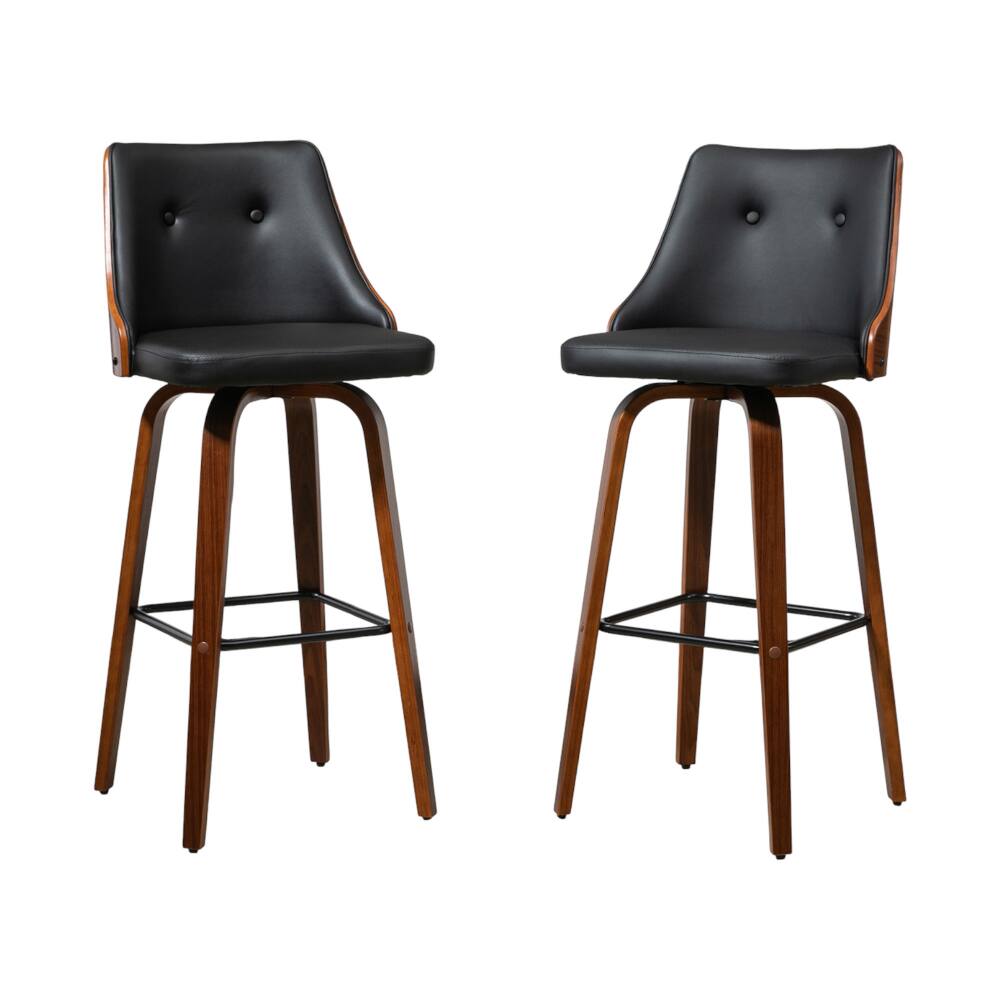 Front. SlickBlue - Set of 2 Height Bar Stools with Cushioned Seats, Metal Frame, and Swivel for Home or Restaurant - Black, Walnut.