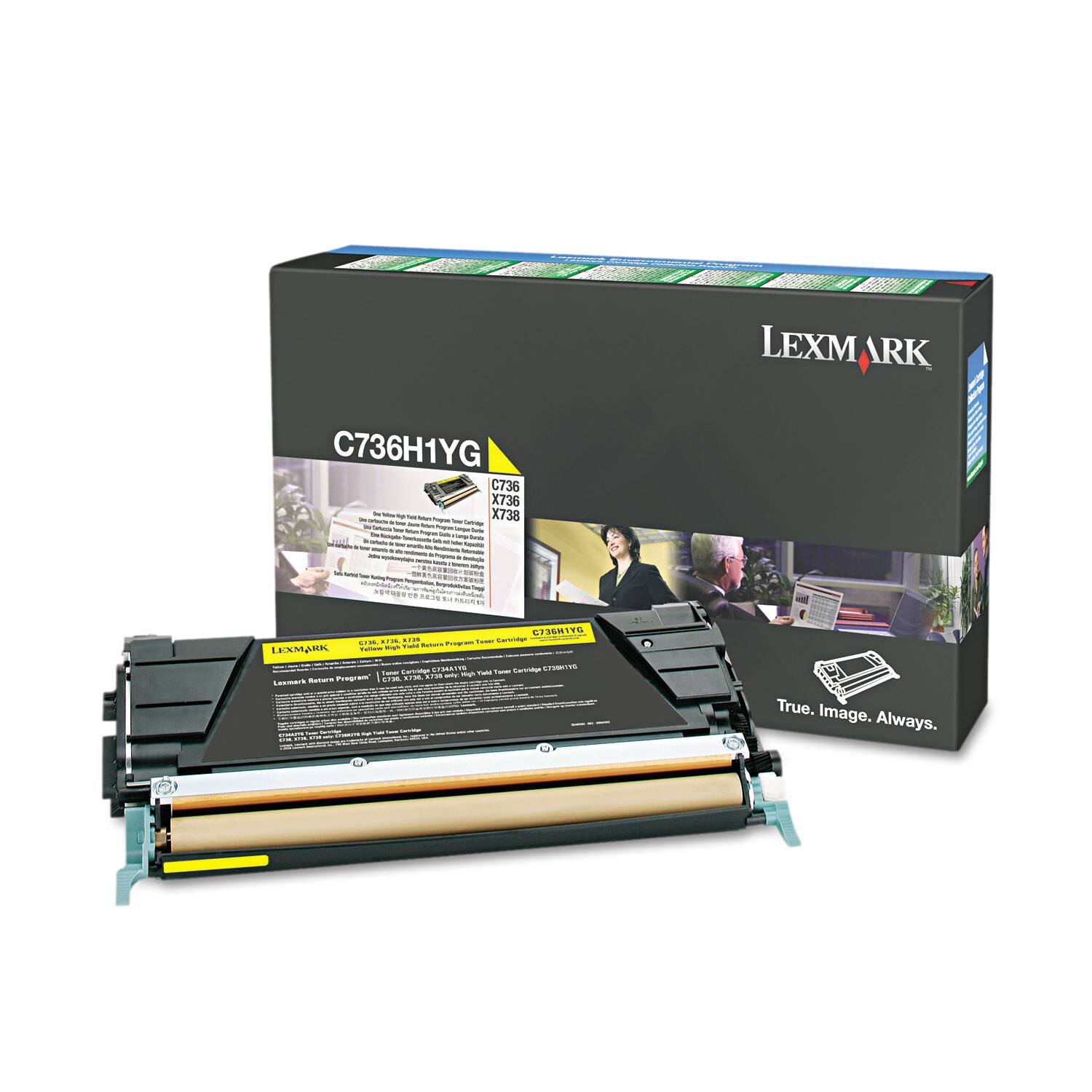 LEXMARK  
C736H1YG  
C736 X736 X738  

True. Image. Always.  

LEXMARK  
C736H1YG  
C736 X736 X738  

LEXMARK  
Return Program  
Lexmark Cartridge Collection Program  
Toner Cartridge  

CArima  
Tosao  
LARK  
AI ETS  
natrota  
ETMTTS  
Busur  
M  
Lmar