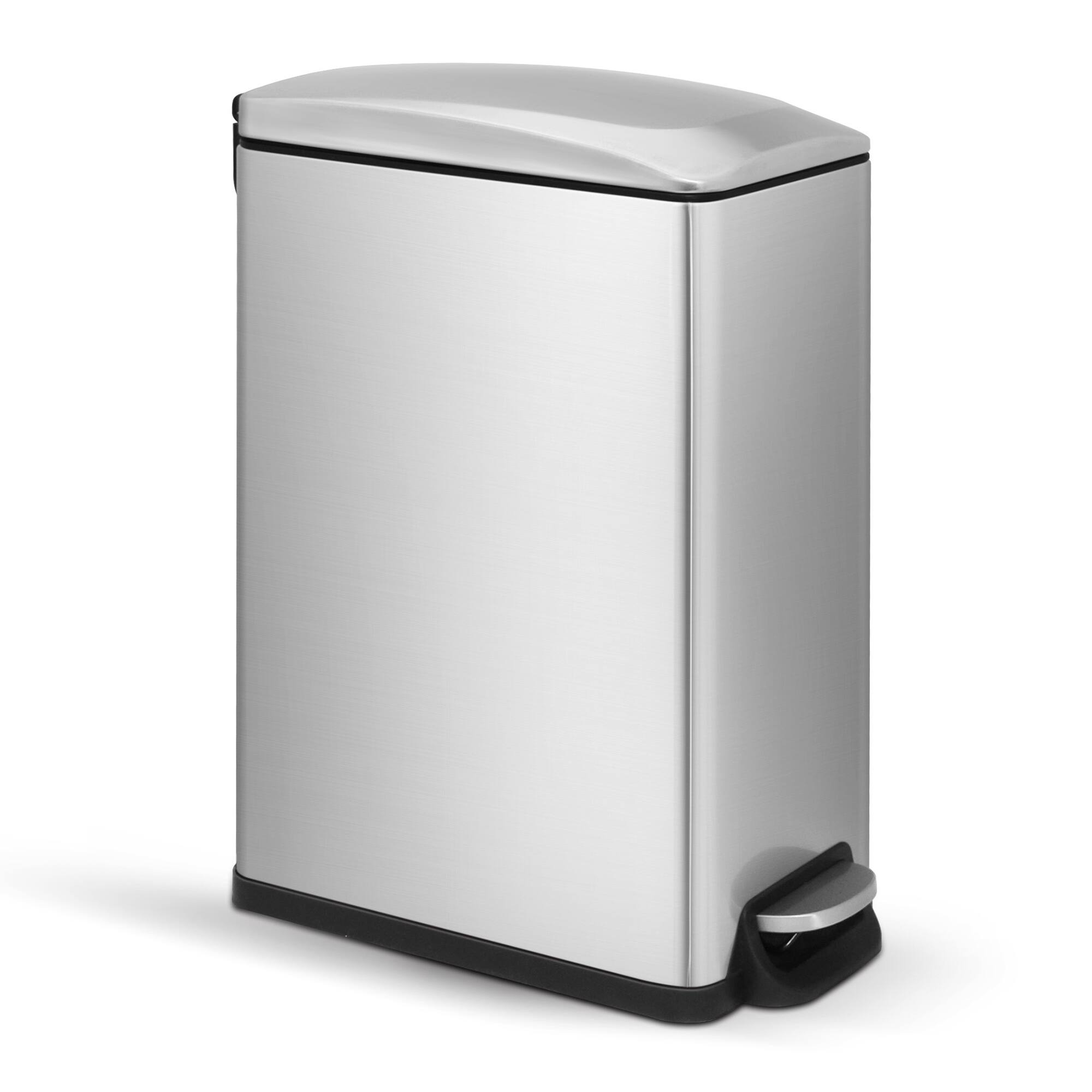 Angle. Innovaze - 11.9 Gal./ 45 Liter  Slim Stainless Steel Step-on kitchen Trash Can - Silver.