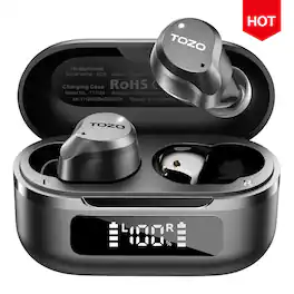TOZO - Hybrid ANC Earbuds Wireless - OrigX Acoustic 2.0 & Bass+ Boosts, 59H, 6 Mics ENC Crystal-Clear Call, IPX8, APP-32EQs - Black