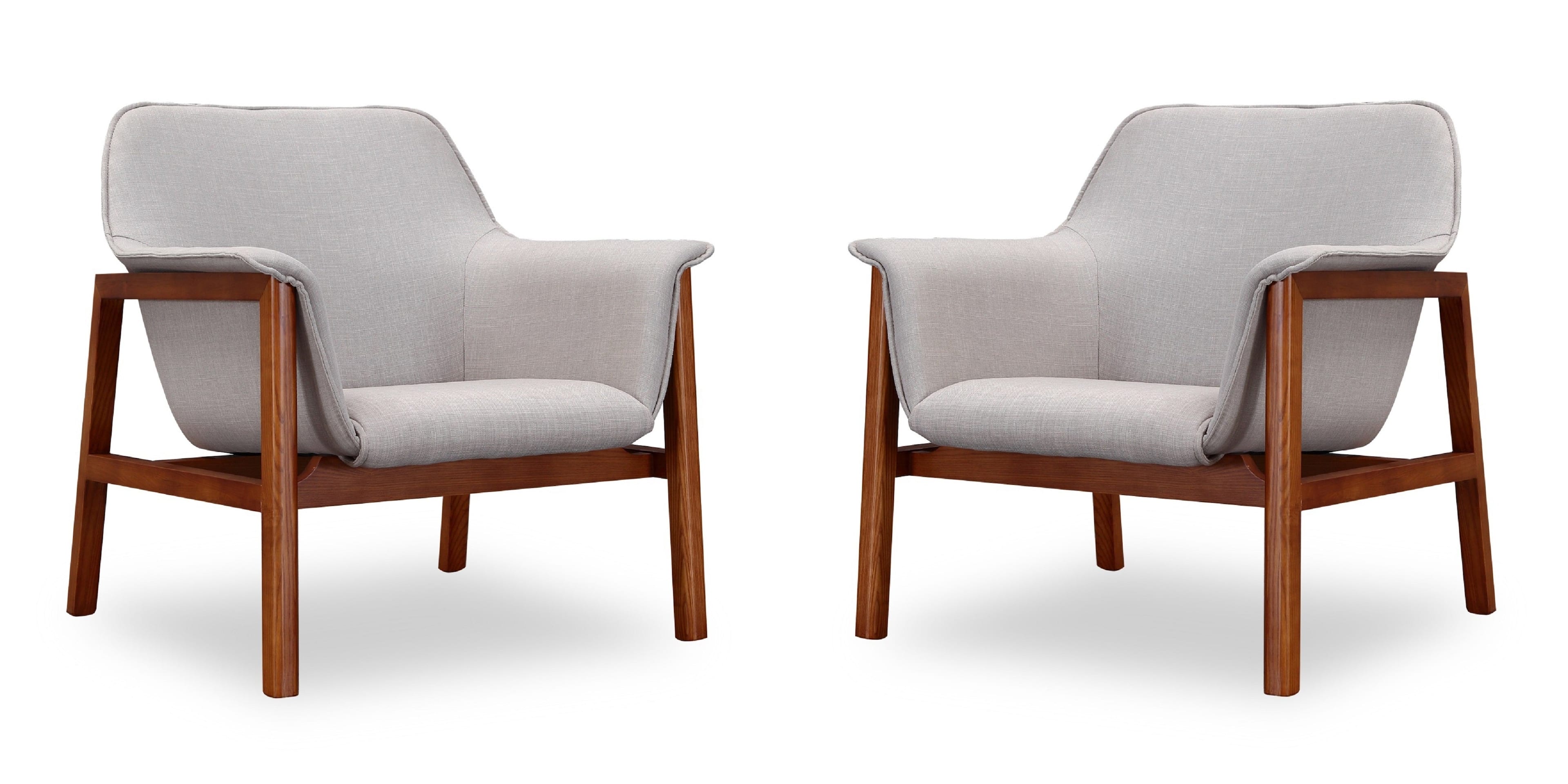 Manhattan Comfort - Miller Mid-Century Modern Linen Weave Accent Armchair - Set of 2 - Gray