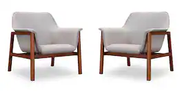 Manhattan Comfort - Miller Mid-Century Modern Linen Weave Accent Armchair - Set of 2 - Gray