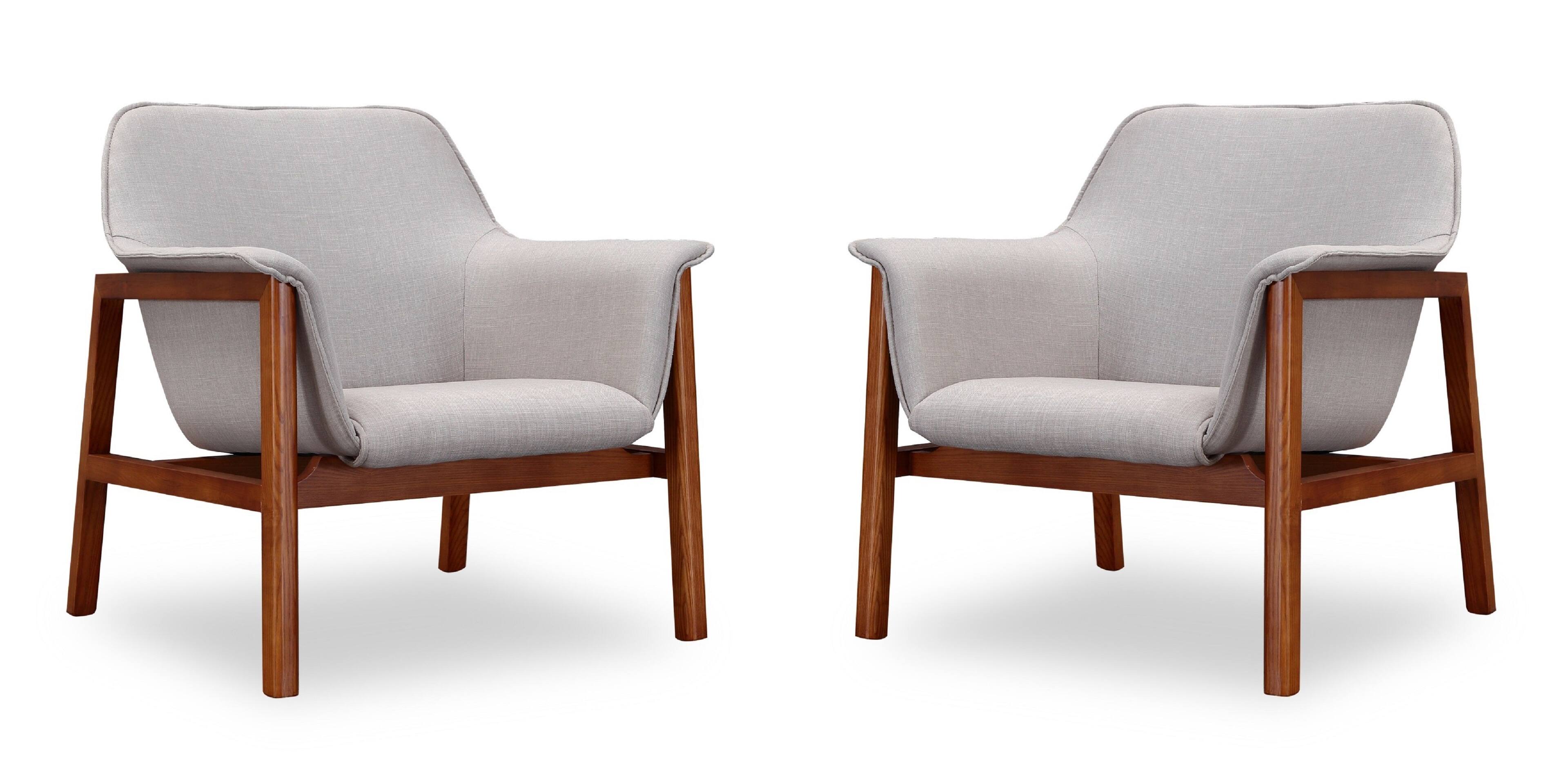 Manhattan Comfort - Miller Mid-Century Modern Linen Weave Accent Armchair - Set of 2 - Gray